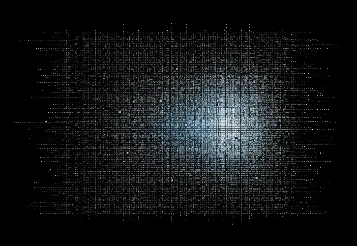 Flat hairline grid suggesting a gene-expression matrix with a sparse indigo-filled subset on near-black